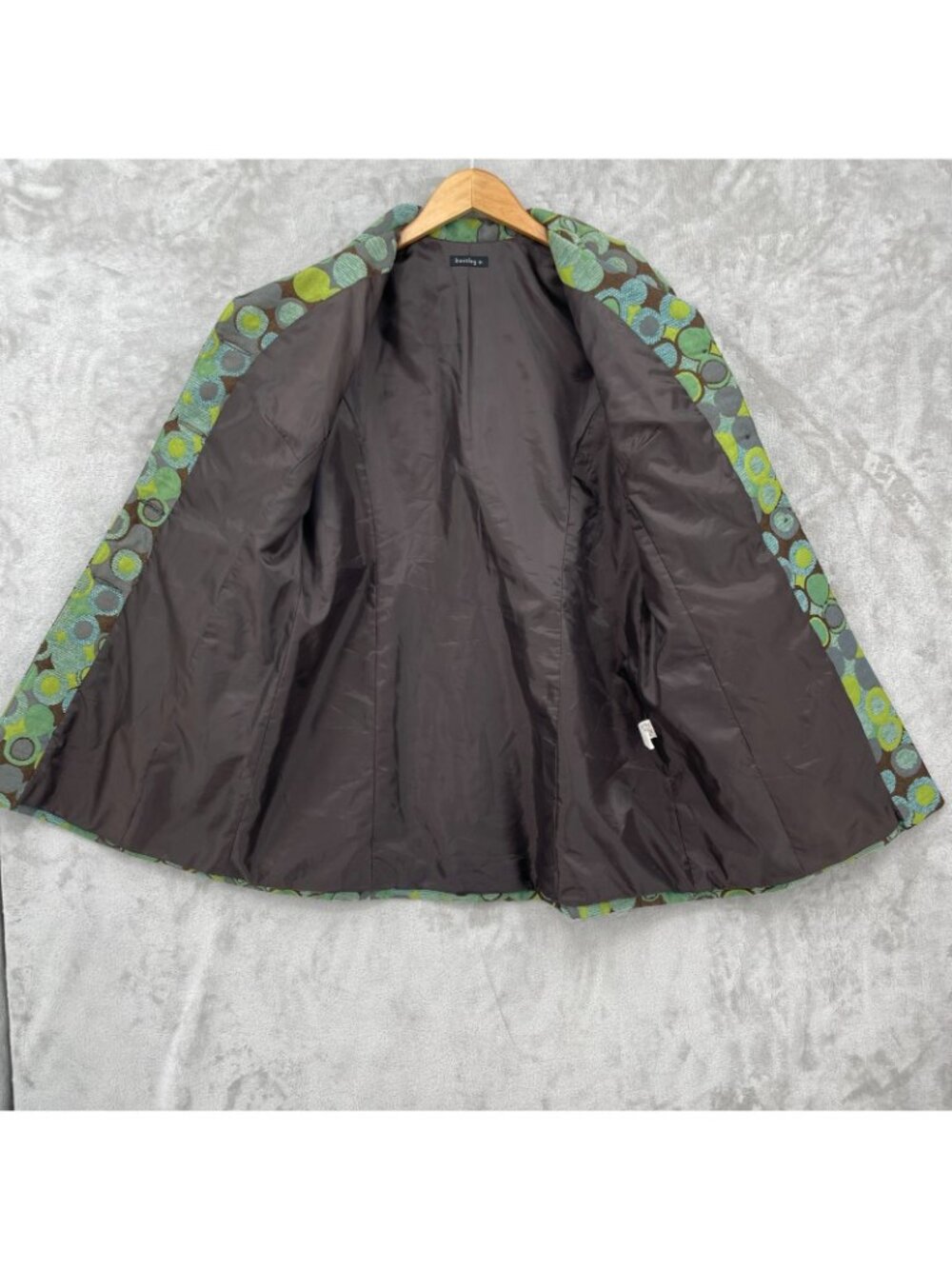 bentley a. Vintage Y2K Green Brown Geometric Brocade Coat USA Made - Picture 10 of 16